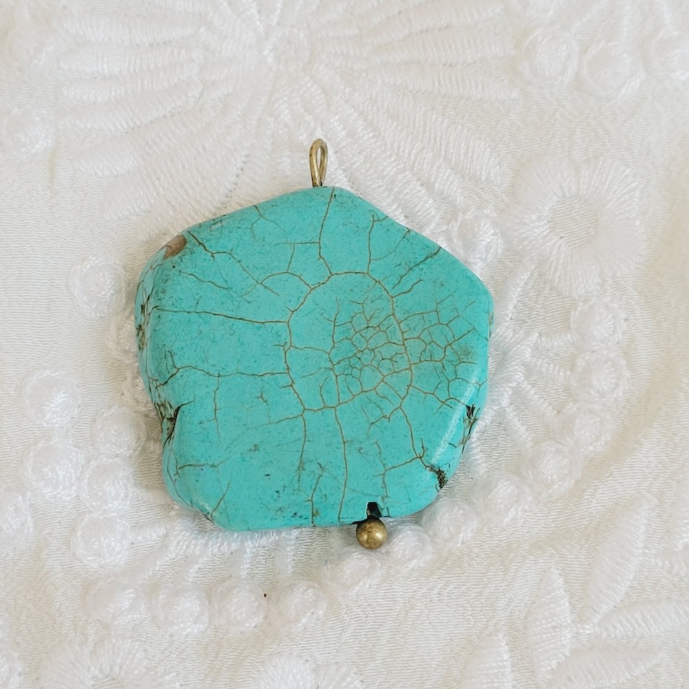 Southwest Turquoise Pendant Stone Crackle Finish Southwestern Boho Tribal 20520
